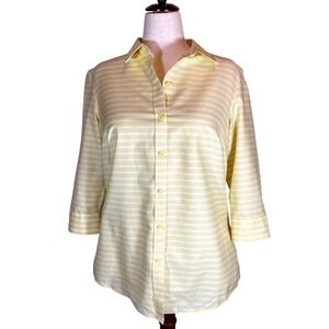 Coldwater Creek Yellow Stripe Button Up No Iron Shirt Size 16